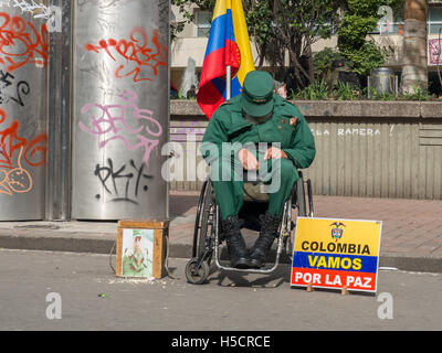 Bogota, Colombia - May 01, 2016:  The Colombian war veteran on a wheelchair Stock Photo