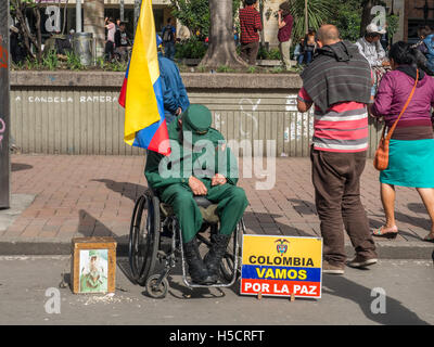 Bogota, Colombia - May 01, 2016:  The Colombian war veteran on a wheelchair Stock Photo