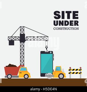 site under construction mobile and truck machinery Stock Vector