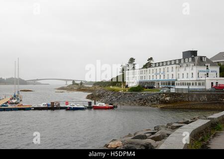 Lochalsh Hotel and the Skye bridge from Kyle of Lochalsh, Highland, Scotland, UK Stock Photo
