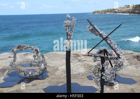 Sydney, Australia. 20 October 2016. The 20th Sculpture by the Sea, Bondi exhibition features artwork from over 100 Australian and international artists and is open to the public from 20 October to 6 November 2016. The sculptures are exhibited along the coastal walk between Bondi and Tamarama Beaches. Pictured: Number 83, ‘Chaos Theory’ by artist Louis Pratt from NSW. Credit: Richard Milnes/Alamy Live News Stock Photo
