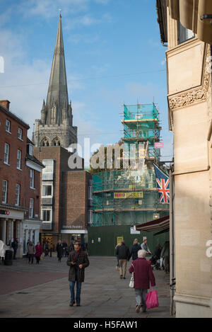 The Market Cross in Chichester, West Sussex, England is covered in scaffolding as repairs are made to the monument which dates back to 1501. Stock Photo