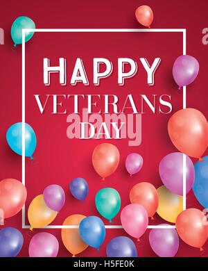 Happy Veterans Day Greeting Card with Flying Balloons. Vector Illustration. Stock Vector