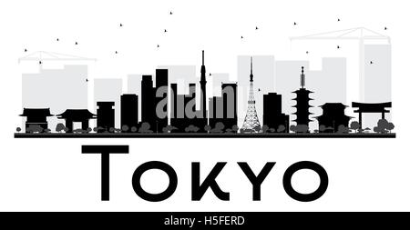 Tokyo City skyline black and white silhouette. Vector illustration. Simple flat concept for tourism presentation, banner Stock Vector