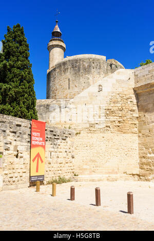 Entrance to the ramparts tour and the medieval Tour de Constance, Aigues-Mortes, France Stock Photo