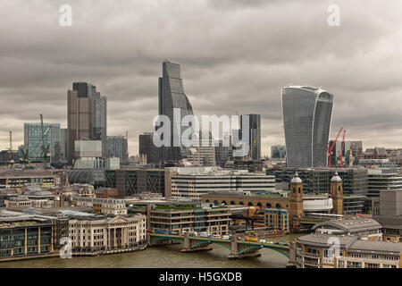 London, UK - July 2016:  Skyscrapers, including the recent Walkie-Talkie building and the Gherkin, rise above other towers and o Stock Photo