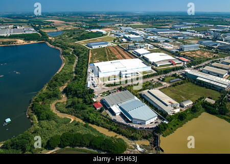 Industrial estate land development water reservoir aerial view Stock Photo