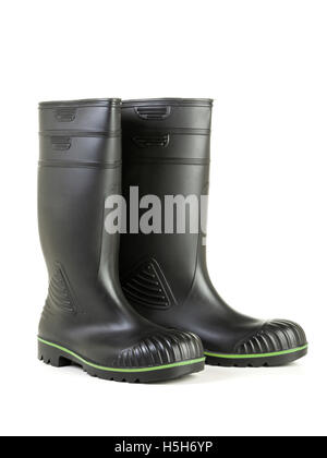 Black rain boots isolated on white background Stock Photo