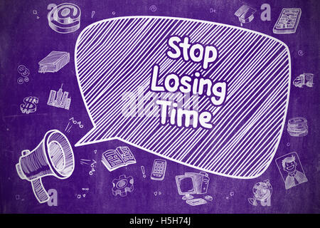 Stop Losing Time - Doodle Illustration on Purple Chalkboard. Stock Photo