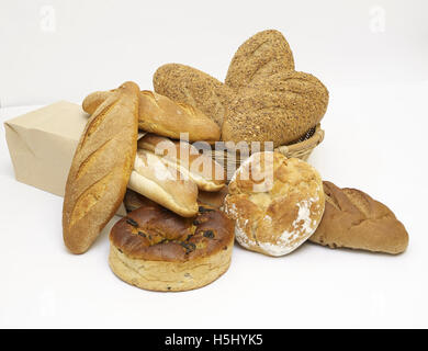 Assorted breads on a white background Stock Photo