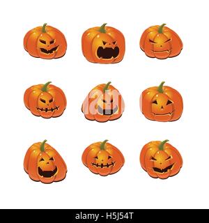 Big set of halloween pumpkins with Jack O`Lantern face, vector ...
