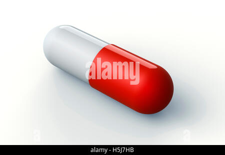 red and white capsule pill isolated on white, clipping path, 3d illustration Stock Photo