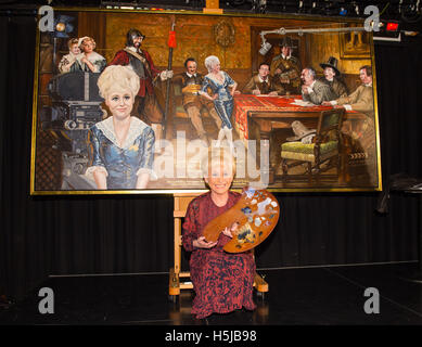 Dame Barbara Windsor unveils the painting 'And When Did You Last See Your Feet?' by artist Nick McCann, a tribute to the Carry On films, at the Comedy Store in London. Stock Photo