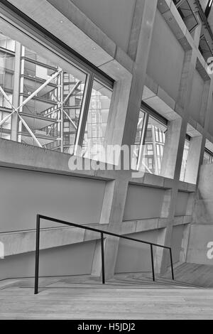 London, UK - July 2016: The Switch House at Tate Modern art gallery in South Bank power station, in black and white Stock Photo