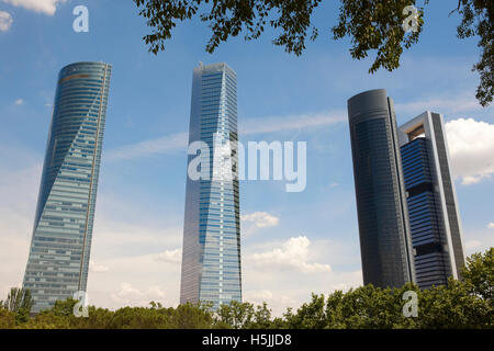 Four towers skyscrapers finance area in Madrid, Spain. Horizontal Stock Photo