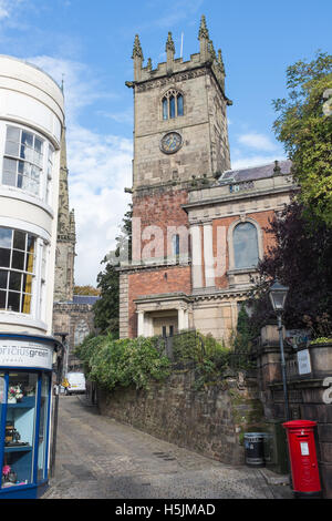 Looking up Fish Street in Shrewsbury Stock Photo