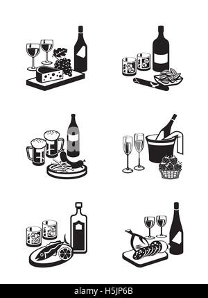 Alcoholic drinks with appetizers - vector illustration Stock Vector