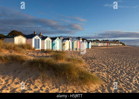 Beach Huts and prom at Southwold Suffolk Stock Photo