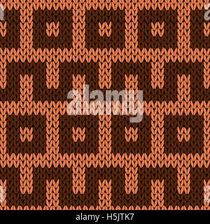 Knitting geometrical seamless vector pattern in brown hues as a knitted fabric texture Stock Vector