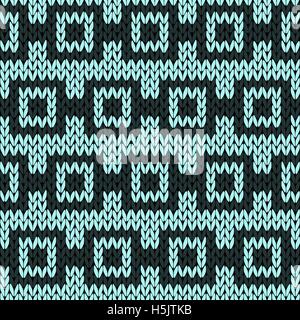 Knitting geometrical seamless vector pattern in blue hues as a knitted fabric texture Stock Vector