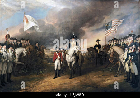 CHARLES CORNWALLIS (1738-1805)  British Army commander.  Painting by John Trumbull titled 'Surrender of Lord Cornwallis' after the siege of Yorktown in 1781 Stock Photo