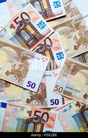 A pile of European €50 (Fifty Euro)  notes. Stock Photo