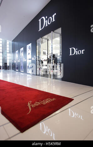 Dior shop in the Fashion Avenue, with 70 international stores dedicated to haute couture, Dubai Mall, Dubai Stock Photo