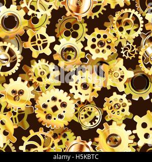 Clockwork mechanism seamless pattern with golden steampunk cogwheels Stock Vector