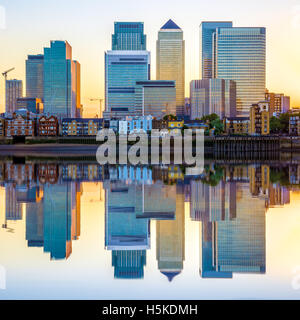 Canary Wharf, financial hub in London at sunset Stock Photo