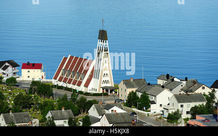 Hammerfest Church (Hammerfest kirke) is the main parish church in Hammerfest Municipality in Finnmark county, Norway Stock Photo
