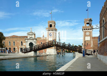 Entrance to the historic Venetian Arsenal and Naval Museum in Castello district of Venice in Italy. Stock Photo