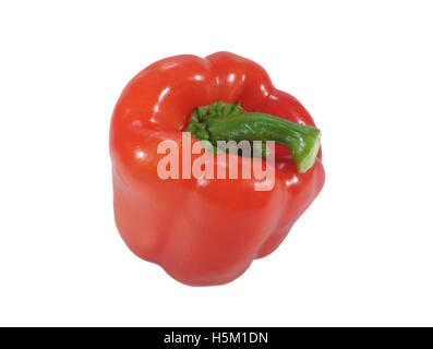 Close-up of ripe red bell pepper with green stem isolated on white background Stock Photo