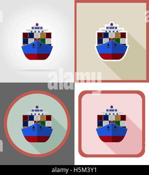 delivery shipping by sea on a ship flat icons vector illustration isolated on background Stock Vector