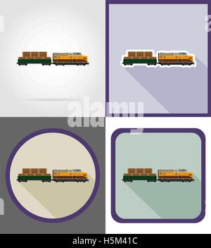 delivery by rail train flat icons vector illustration isolated on background Stock Vector