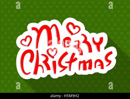 Merry Christmas hand lettering celebration festive background in red green traditional colors Stock Vector