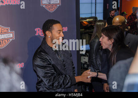 Ludacris attends Harley-Davidson and Rolling Stone Celebrate New York Fashion Week on February 10, 2016 at the Harley-Davidson of New York City Dealership as the iconic motorcycle brand unveiled its latest spring/summer MotorClothes looks, featuring items from the Black Label Collection. Stock Photo