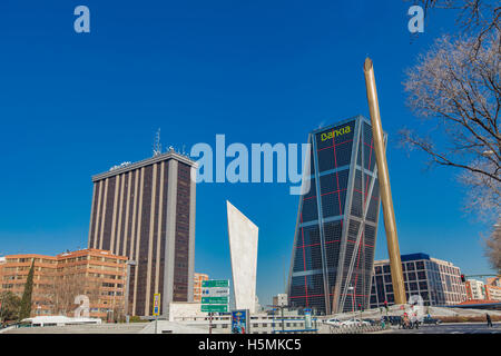 MADRID, SPAIN - MARCH 16, 2016: View at Plaza De Castilla with Puerta de Europa Towers in Madrid, Spain. Towers have a height of Stock Photo