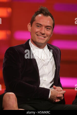 Jude Law during filming of the Graham Norton Show at The London Studios, south London, to be aired on BBC One on Friday evening. Stock Photo