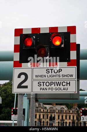 Stop Sign In Welsh Bilingual Welsh Traffic Sign, Cardiff Bay, Cardiff, Wales, UK Stock ...