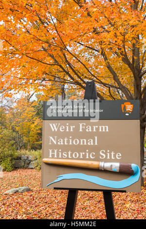 Sign on the grounds of Weir Farm Historic site in Wilton, Connecticut. Stock Photo