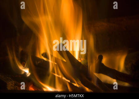 Burning wood on the open fire Stock Photo