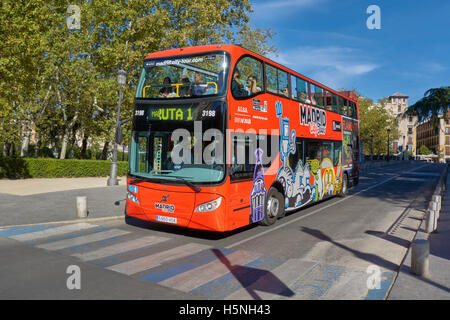 View of a sightseeing bus in motion. Madrid. Spain Stock Photo