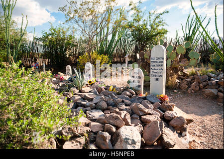 The Boot Hill Cemetary and the Grave site of Billy Clanton and the McLaury Brothers. Gunned down by Wyatt Earp at the OK Corral Stock Photo