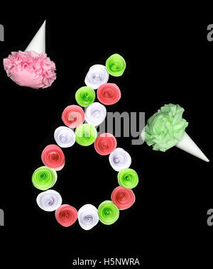 Decorative figure of six lined paper flowers Stock Photo