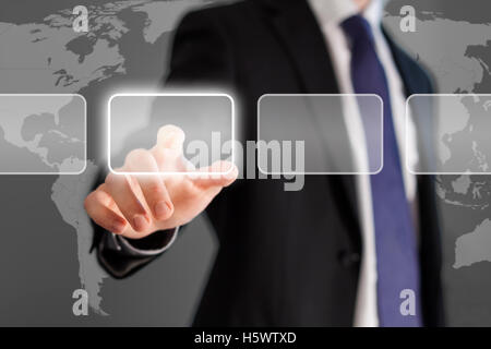 Businessman touch screen stock exchange Stock Photo