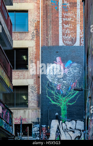 Street art mural of a love heart in Rutledge Lane (off Hosier Lane), Melbourne, Victoria, Australia Stock Photo