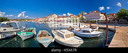 Stari Grad waterfront summer view panorama, island of Hvar, Croatia Stock Photo