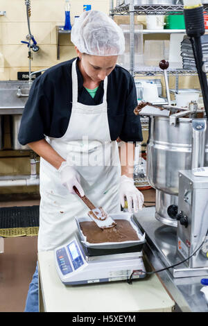 St. Saint Augustine Florida,Whetstone Chocolates,interior inside,factory,production line,fudge,adult adults,woman women female lady,worker,working,wor Stock Photo