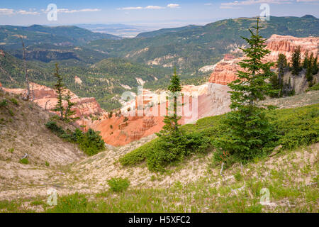 Cedar Breaks National Monument, Utah, sits at over 10,000 feet and looks down into a half-mile deep geologic amphitheater. Stock Photo