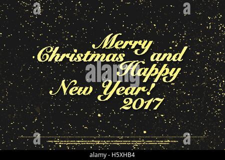 Happy New 2017 Year, golden lettering on black paper texture. vector, holidays eve banner template. handwritten, festive message Stock Vector